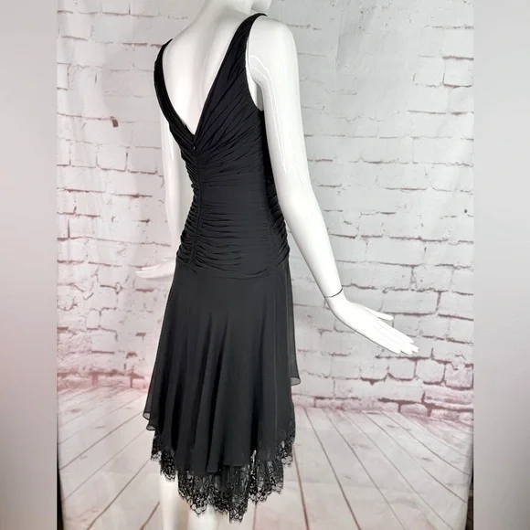 TADASHI S Petite Black Chiffon Pin Tucked Hi Lo Ruched Cocktail Party Dress - Picture 5 of 15